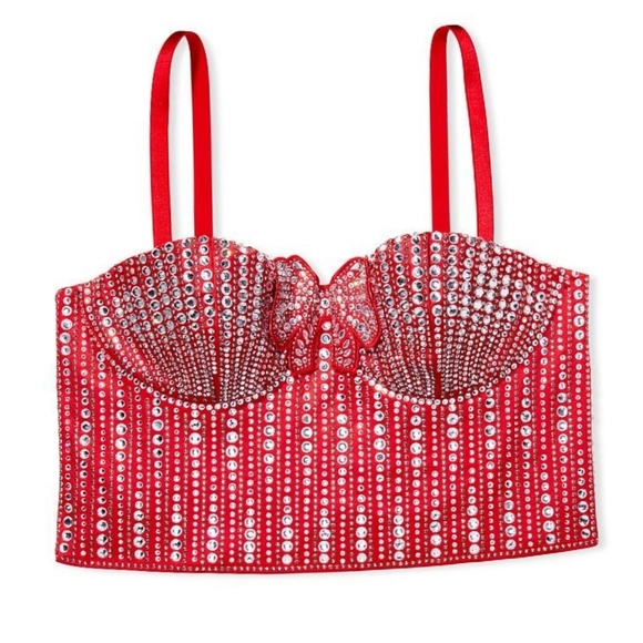 Victoria’s Secret ✦ Dream Angels Bustier ✦ Red Lightly Lined Embellished Bow NWT - Picture 6 of 11